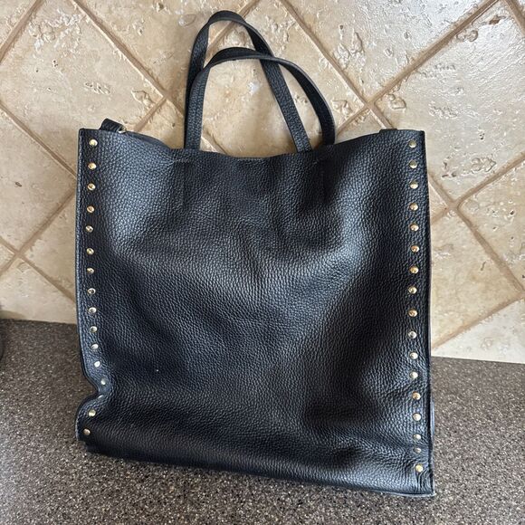 Bevini Modena Black Leather Handbag W Rivets Made in Italy Missing Long Strap - Picture 1 of 5